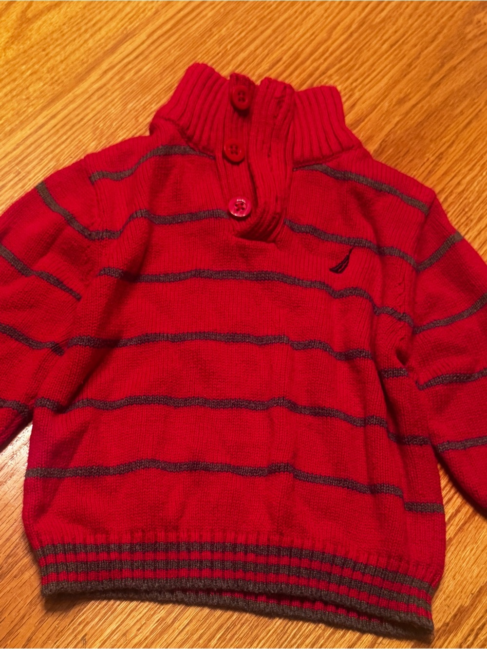 Nautica Red Turtleneck Sweater with Gray Stripes